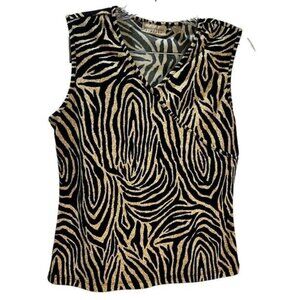 Apostrophe Animal Print Sleeveless V-Neck Top Small